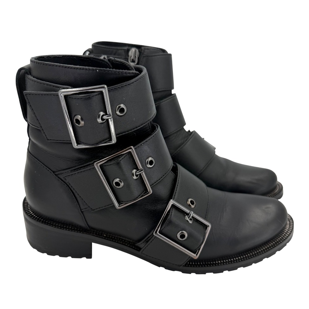 Blondo Waterproof Triple Buckle Moto Boots Black Leather Combat Biker 6.5